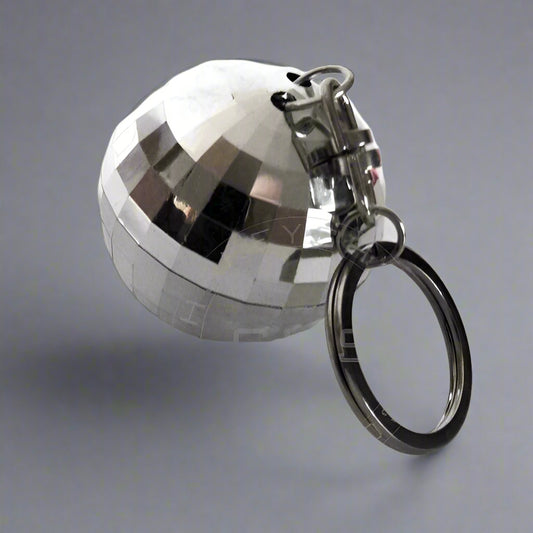 Disco Ball Keychain Silver Plated Plastic