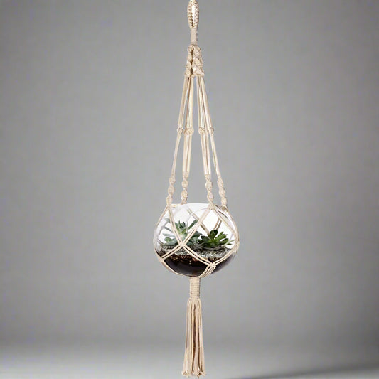 White Cotton Macramé - Handmade Single Planter Holder