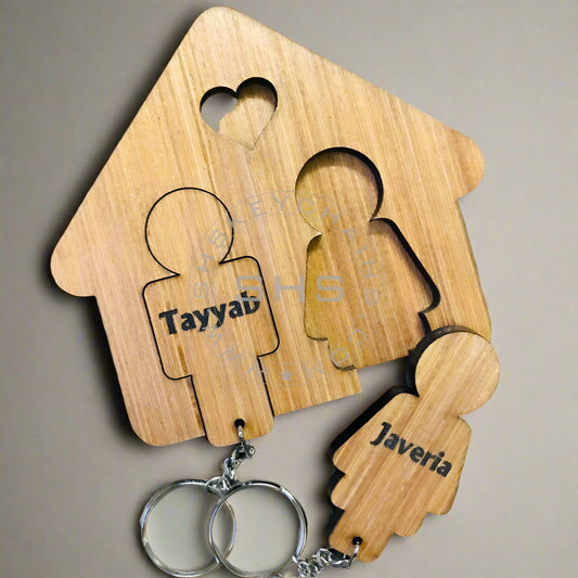 Customized Couple keychains with House Shaped key Holder