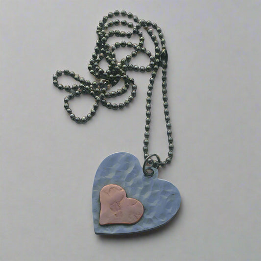 Handmade Hammered Hearts-Stainless Steel and Copper Pendant