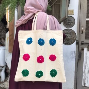 Crochet Flower Patch Tote Bag