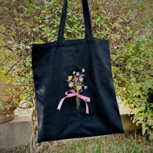 Hand-Embroidered Bouquet Tote Bag