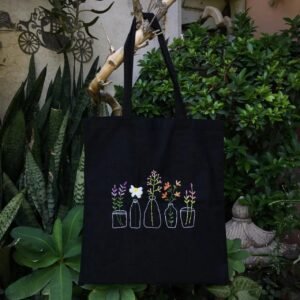 Hand-Embroidered Floral Tote Bag