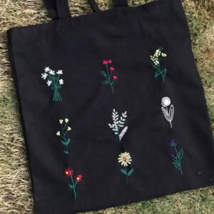 Hand-Embroidered Mixed Floral Tote Bag