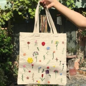 Hand-Embroidered Wildflower Tote Bag