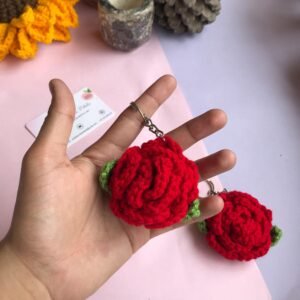 Handcrafted Crochet Rose Keychain