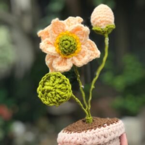 Crocheted Peach Blossom Plant Decor