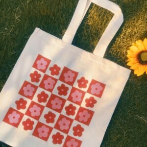 "Floral Checkerboard" Tote Bag