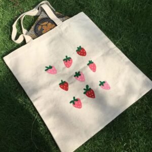 Strawberry Delight Hand-Painted Tote Bag