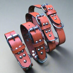 Premium Genuine Leather Dog Collar – Heavy Duty Handmade Studded Collar (Brown)