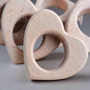 Heart Shaped Beech Wood Baby Teether – Natural Oil Finished Wooden Teething Toy for Infants