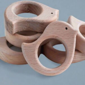 Cute Bird Shaped Beech Wood Baby Teether – Natural Oil Finished Wooden Teething Toy for Infants