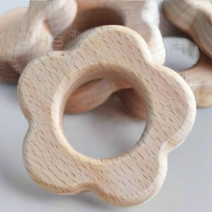 Cookie Shaped Beech Wood Baby Teether – Natural Oil Finished Wooden Teething Toy for Infants