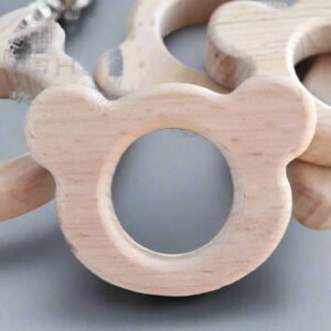 Mouse Head Shaped Beech Wood Baby Teether – Natural Oil Finished Wooden Teething Toy for Infants