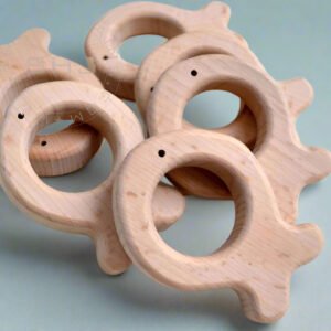 Little Fish Shaped Beech Wood Baby Teether – Natural Oil Finished Wooden Teething Toy for Infants