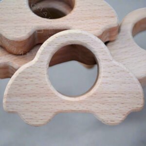 Car Shaped Beech Wood Baby Teether – Natural Oil Finished Wooden Teething Toy for Infants
