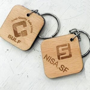 Customized Square Wooden Logo Keychain – Laser Engraved Beech Wood