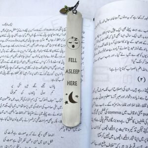 “Fell Asleep Here” Stainless Steel Bookmark – Laser Engraved Fun Reading Marker