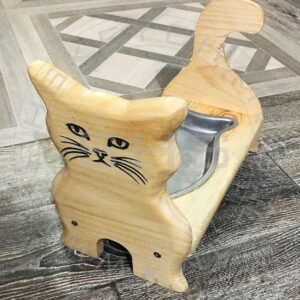 Premium Wooden Cat Feeding Station with Fish-Shaped Stainless Steel Bowl – Elevated Designer Pet Feeder (350ml)