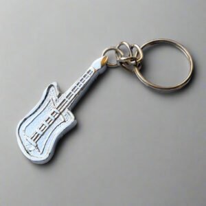 Zinc Alloy Guitar-Shaped Keychain – Silver Finish Music Collectible
