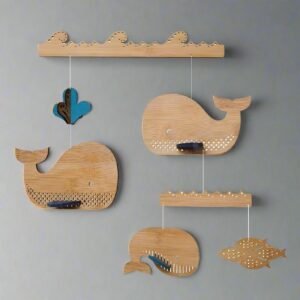 Laser Cut Wooden Whale Wind Chime – Kids Room Hanging Décor