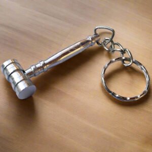 Polished Metal Gavel Keyring – Mini Judge Hammer Keychain