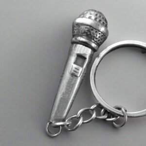 Miniature Microphone Keychain – Zinc Alloy Music Charm (Silver / Antique Finish)