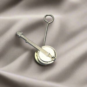 Gold Plated Miniature Sitar Lapel Pin – Musical Instrument Brooch