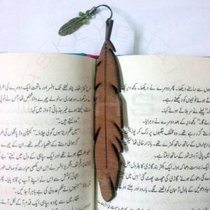 Laser-Cut Wooden Feather Bookmark – Natural Finish with Metal Charm