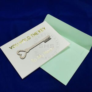 Personalized “You Hold the Key to My Heart” Greeting Card – Custom Wooden Key Name