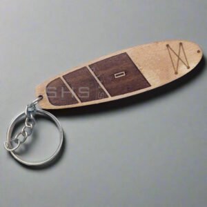 Miniature Beech Wood Surfboard Keychain – Custom Logo Available