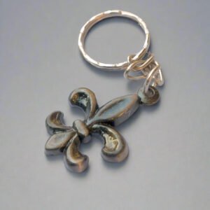 Fleur-de-Lis Antique Keychain – Silver & Antique Brass Finish