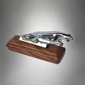 Silver Plated Jaguar Figurine Award – Custom Wood Base Executive Trophy