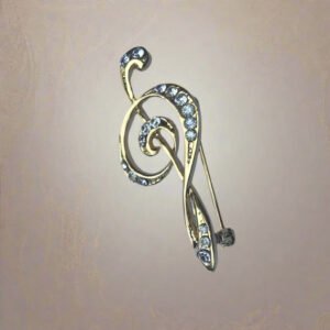 Gold Plated Musical Note Metal Brooch – Crystal Accent Pin