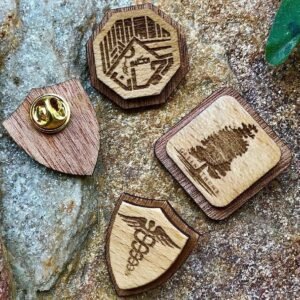 Custom Laser Cut & Engraved Vintage Wooden Badges – Double Layer Contrast Ply