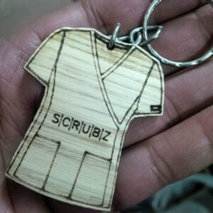 Customized Scrub Shaped Wooden Logo Keychain – Medical & Dental Theme