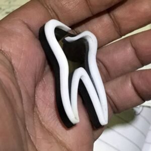 Large Tooth Shaped Laser Cut Acrylic Badge – Black & White Dental Pin