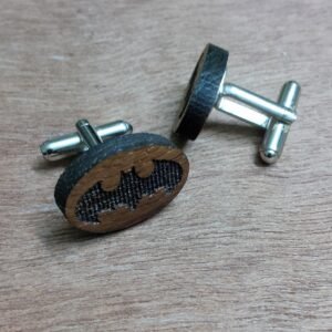 Batman Logo Wooden Cufflinks – Laser Engraved Oval Wooden Superhero Cufflinks