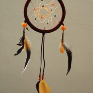 Brown Feather Dream Catcher – 4 Inch Ring with Beads