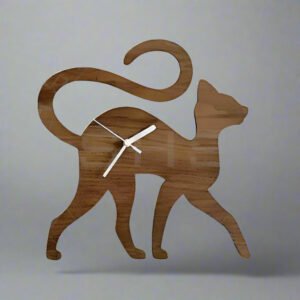 Cat Shape Wooden Kids Wall Clock – Fun Animal Design with Name Customization