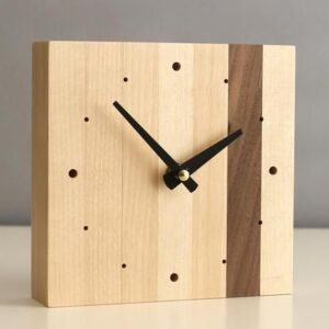 Dual Tone Wooden Desktop Clock – Square Block Table Clock (4 Inch)