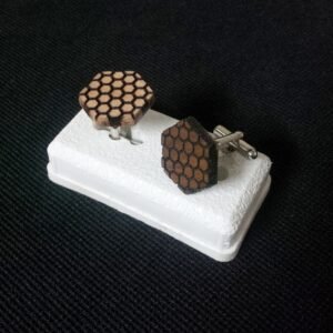 Honeycomb Pattern Wooden Cufflinks – Hexagon Laser Engraved Wooden Cufflinks