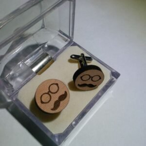 Laser Engraved Wooden Mustache & Glasses Cufflinks – Stylish Wooden Gentleman Cufflinks