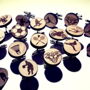 Laser Engraved Wooden Sports Cufflinks – Round Wooden Cufflinks for Sports Lovers
