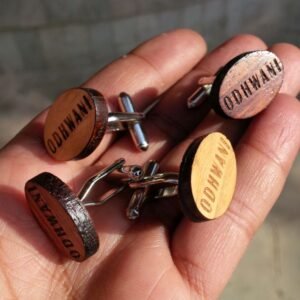 Customized Name / Logo / Date Oval Wooden Cufflinks – Personalized Laser Engraved Wooden Cufflinks