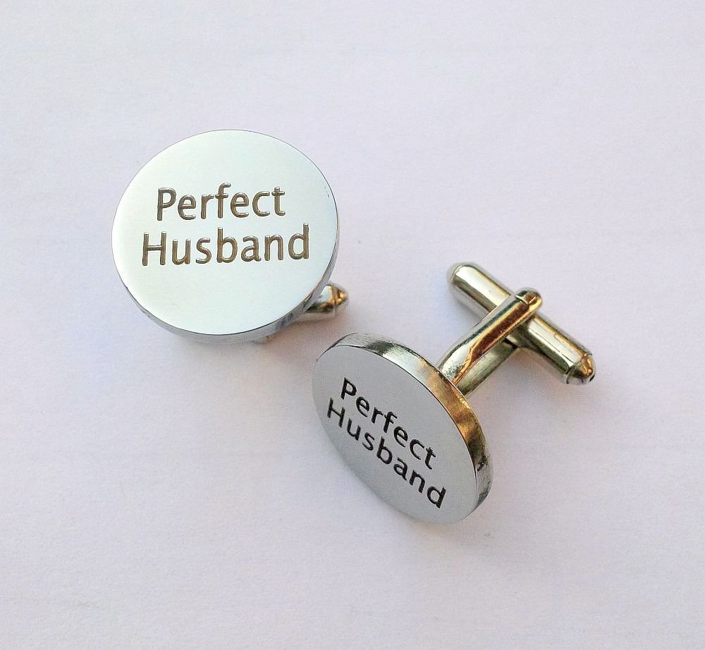 Perfect Husband Engraved Round Cufflinks1 - SHS Gifts | Crafted to Be Given
