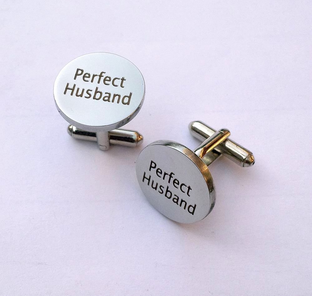 Perfect Husband Engraved Round Cufflinks3 - SHS Gifts | Crafted to Be Given