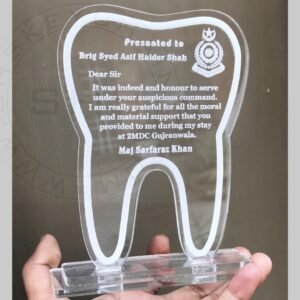 Tooth-Shaped Acrylic Recognition Plaque – Custom Laser Cut Dental Award