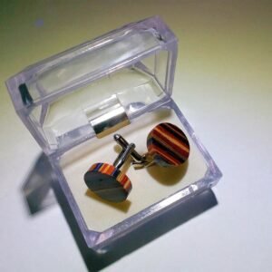 Round Multicolor Wooden Cufflinks – Natural Layered Wood Designer Cufflinks