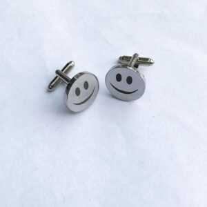 Smiley Face Round Cufflinks – Stainless Steel Fun Formal Accessories